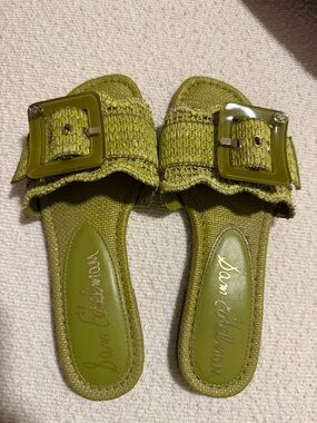 Sam Edelman Olive Green Woven Buckle Slide Mules
